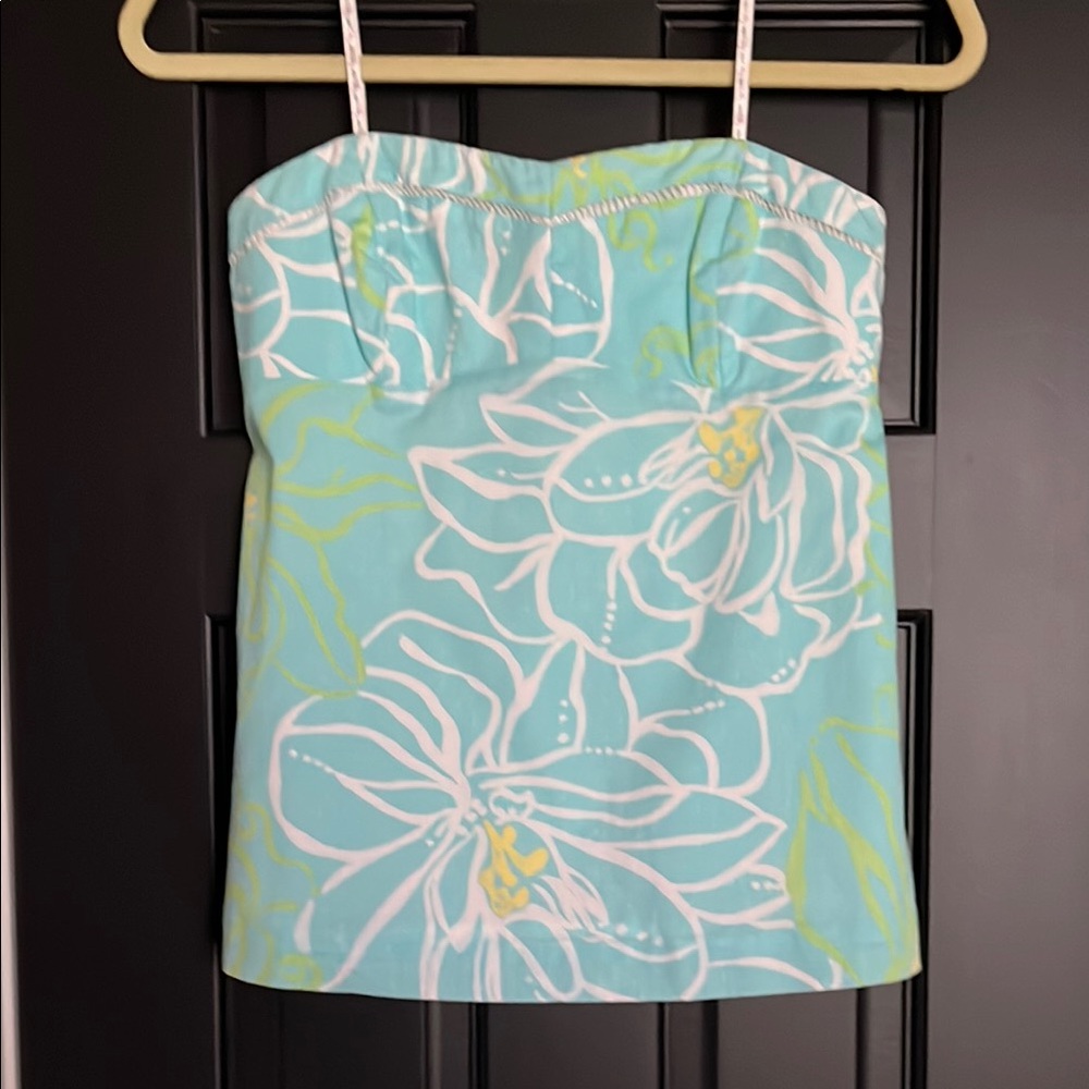 Lilly Pulitzer Green and Blue Sleeveless Bustier Tank Top